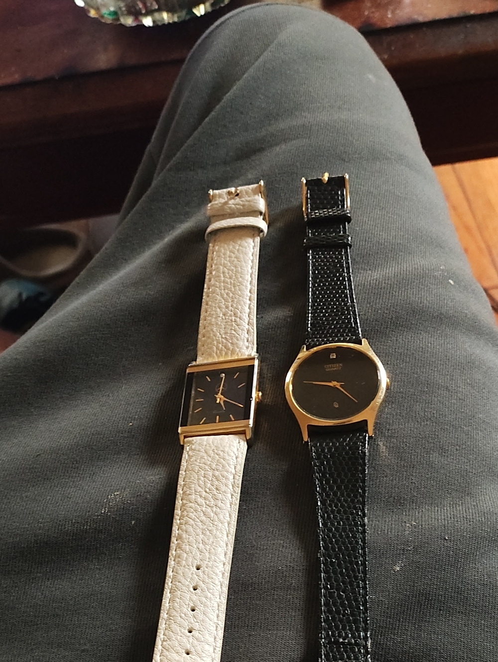 Men's Leather Strap Dress Watch - Black & Cream